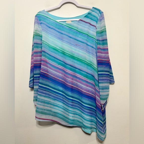 Chicos Asymmetrical Watercolor Stripe Layered Tunic - Picture 4 of 11